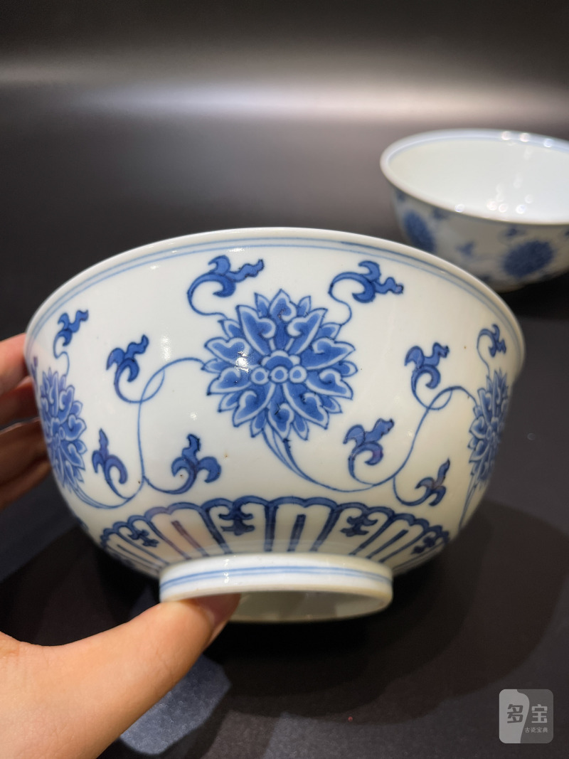 清道光 青花缠枝莲纹碗一对 - 图4